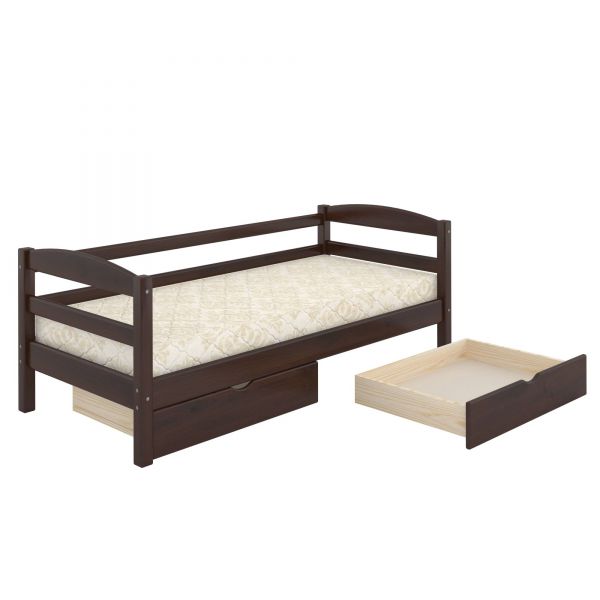 Дитяче ліжко Mebigrand Чикаго Літл Горіх темний 80х190 см із заднім бортиком та ящиками (DMBG-2609)